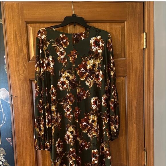 R&K Floral Long Sleeve Dress Size 10 Fall Green - Picture 6 of 6